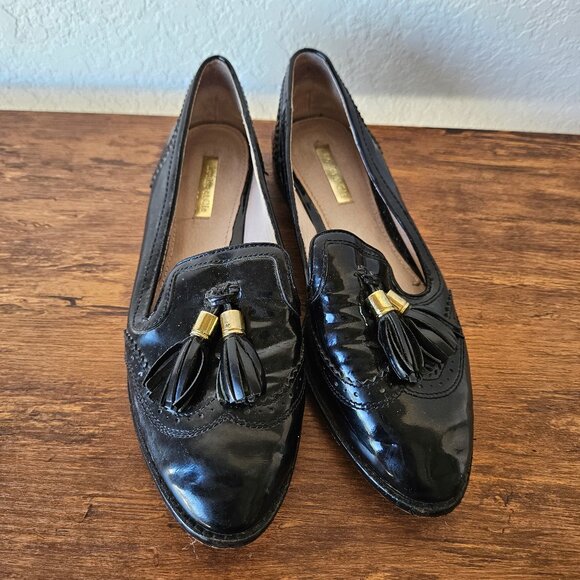 LOUISE ET CIE Loafer 8.5 Patent Leather Tassel Wingtip Slip On Brogue Flats - Picture 3 of 8